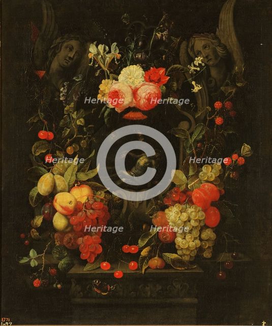 Garland of flowers and fruits with the Pietà, 1654-1703. Creator: Cornelis van Huynen.