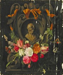 Garland of Flowers around the the Bust an Old Man in a Cartouche, 1644. Creators: Jan van den Hoecke, Jan Philips van Thielen