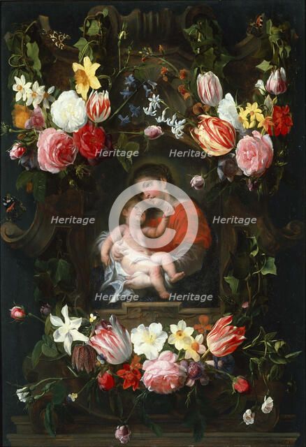 Garland of Flowers with Madonna and Child, First third of 17th cen.. Artist: Seghers, Daniel (1590-1661)