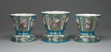 Garniture of Three Flower Vases (Vases Hollandois), Sèvres, c. 1761. Creators: Sèvres Porcelain Manufactory, André-Vincent Vieillard