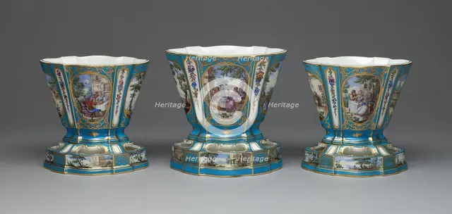 Garniture of Three Flower Vases (Vases Hollandois), Sèvres, c. 1761. Creators: Sèvres Porcelain Manufactory, André-Vincent Vieillard.