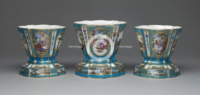 Garniture of Three Flower Vases (Vases Hollandois), Sèvres, c. 1761. Creators: Sèvres Porcelain Manufactory, André-Vincent Vieillard.