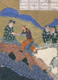 Garshasp visiting the Brahmans on the mountain of Sarandib, c1397-c1398. Creator: Unknown