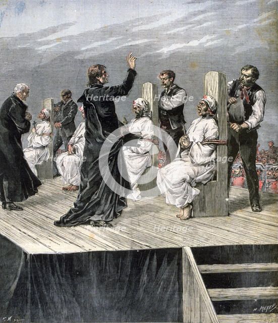 Garrotting of anarchists in Xeres, Spain, 1892. Artist: Henri Meyer