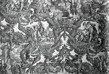 Garrick and Shakespeare with Tragedy and Comedy (Furnishing Fabric), England, c. 1790. Creator: Unknown