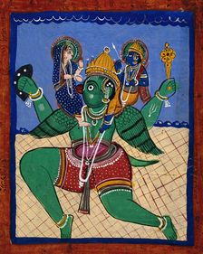 Garuda carrying Vishnu and Lakshmi. Creator: Unknown