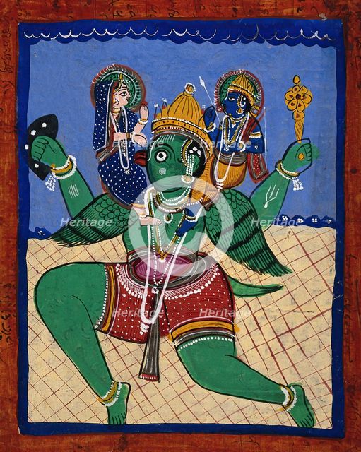 Garuda carrying Vishnu and Lakshmi. Creator: Unknown.
