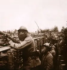 Gas alert in trenches, Champagne, northern France, 1916