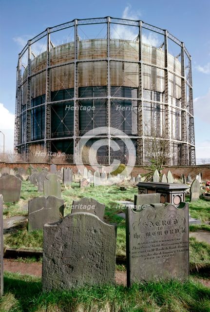 Gas holder at Garston, Liverpool, Merseyside, 2001. Artist: P Williams
