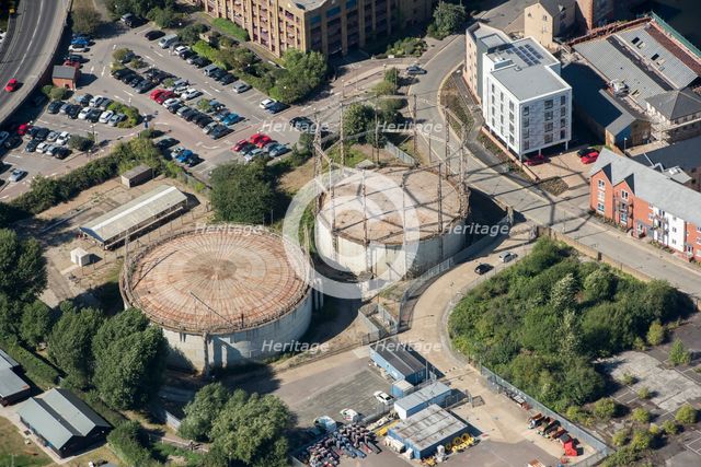 Gas Holders 114 and 115 at Chelmsford Gas Works, Chelmsford, Essex, 2016. Creator: Damian Grady.