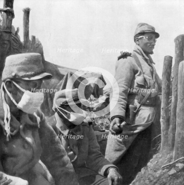 Gas protection, France, World War I, 1915. Artist: Unknown