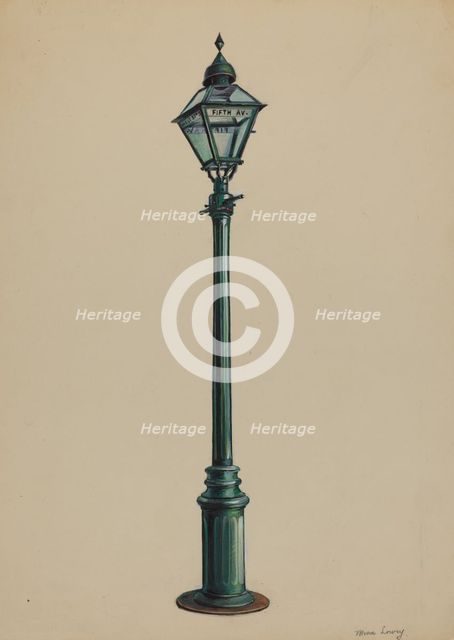 Gas Street Lamp, 1936. Creator: Mina Lowry.