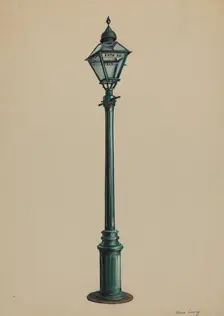 Gas Street Lamp, 1936. Creator: Mina Lowry