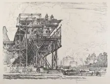 Gas Works from the Canal, Berlin, 1921. Creator: Joseph Pennell