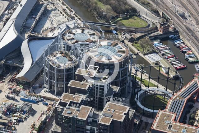 Gasholders Nos 10, 11 and 12 ('Siamese Triplets'), Kings Cross, London, 2018. Creator: Historic England Staff Photographer.