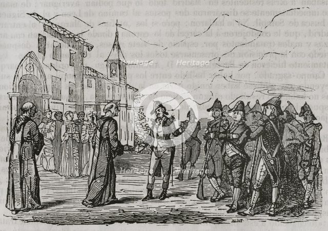 Gaspar Melchor de Jovellanos is handed over for his custody in the monastery, 1801, (1851).  Creator: Unknown.