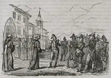 Gaspar Melchor de Jovellanos is handed over for his custody in the monastery, 1801, (1851). Creator: Unknown