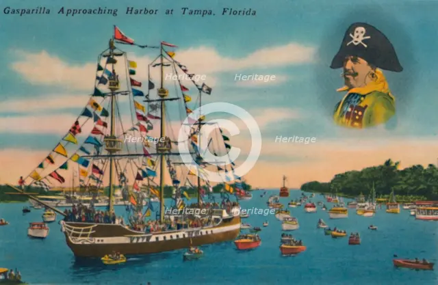 'Gasparilla Apporoaching Harbor at Tampa, Florida', c1940s. Artist: Unknown.