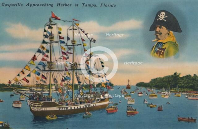 'Gasparilla Apporoaching Harbor at Tampa, Florida', c1940s. Artist: Unknown.