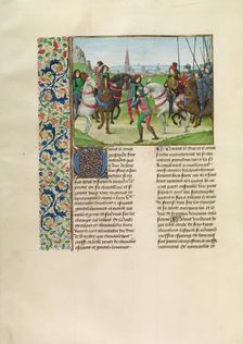 Gaston Phébus, Count of Foix, with his Retinue, c1370s; Chroniques (Book Three), about 1480-1483. Creator: Master of the Getty Froissart