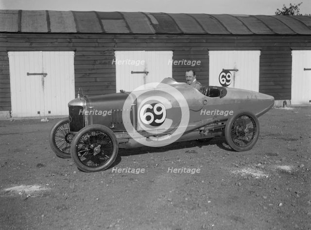 GC Stead in his AC 5 at the JCC 200 Mile Race, Brooklands, Surrey, 1921. Artist: Bill Brunell.
