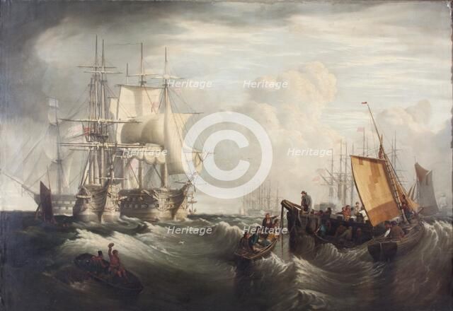 'Getting up anchor at Spithead', 1859. Artist: George William Mote