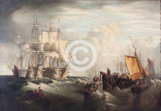 'Getting up anchor at Spithead', 1859. Creator: George William Mote.