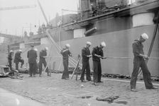 Getting deck lashings in shape -- NEW YORK, between c1910 and c1915. Creator: Bain News Service