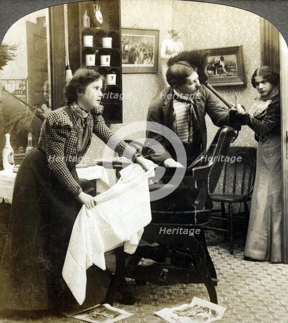'Getting His Hair Banged'.Artist: American Stereoscopic Company
