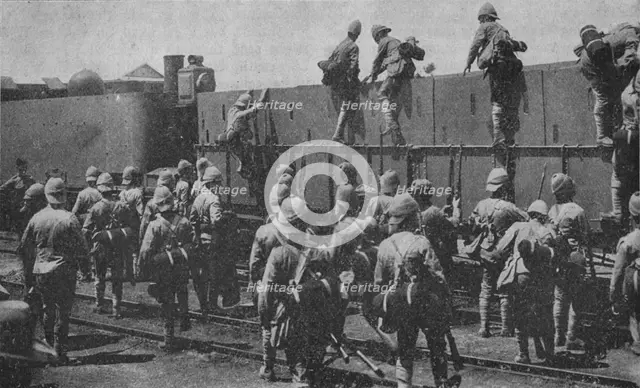 'Getting into an Armoured Train', 1902. Artist: Unknown.