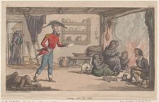 Getting into his Billet, from "The Military Adventures of Johnny Newcome", 1815., 1815. Creator: Thomas Rowlandson