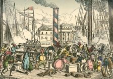 Getting on Board the Margate Steam Packet at London Bridges Wharf 1838. Artist: William Heath