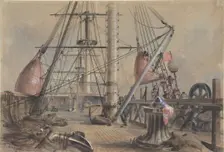 Getting Out One of the Great Buoys: The Deck of the Great Eastern Looking From..., 1865-66. Creator: Robert Charles Dudley