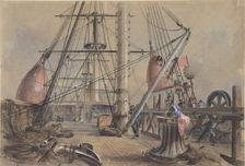 Getting Out One of the Great Buoys: The Deck of the Great Eastern Looking From..., 1865-66. Creator: Robert Charles Dudley