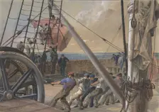 Getting Out One of the Large Buoys for Launching, August 2nd, 1865, 1865. Creator: Robert Charles Dudley