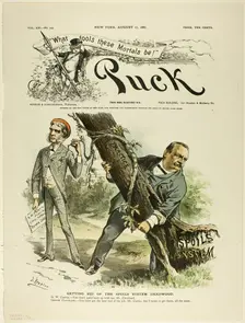 Getting Rid of the Spoils System Deadwood, from Puck, published August 17, 1887. Creator: Joseph Keppler