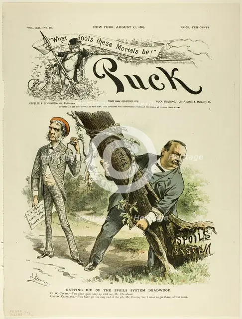 Getting Rid of the Spoils System Deadwood, from Puck, published August 17, 1887. Creator: Joseph Keppler.
