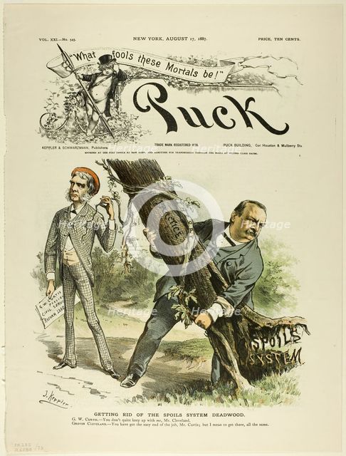 Getting Rid of the Spoils System Deadwood, from Puck, published August 17, 1887. Creator: Joseph Keppler.