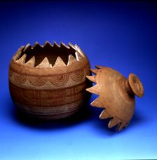 Gear-shaped urn, Iberian pottery with geometrical decoration, from the tomb 37 of the necropolis …