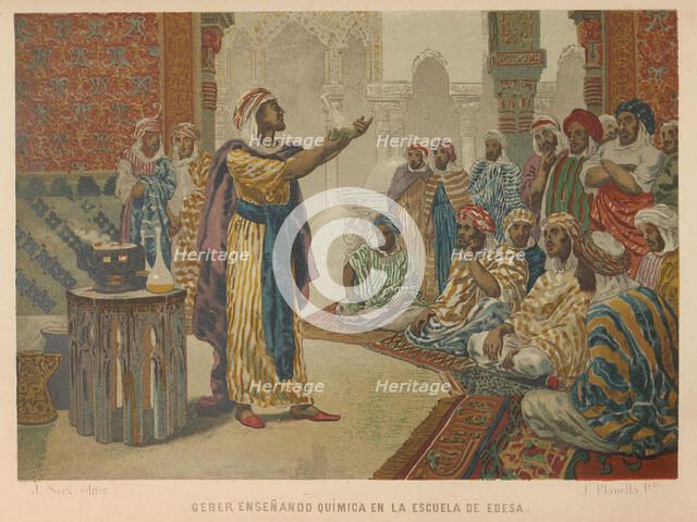 Geber teaching chemistry at the School of Edessa, 1879. Creator: Planella y Rodríguez, Juan (1849-1910).