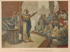 Geber teaching chemistry at the School of Edessa, 1879. Creator: Planella y Rodríguez, Juan (1849-1910)