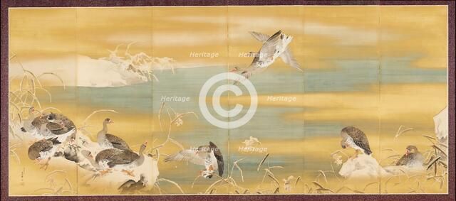 Geese and Reeds in Snow, 1911. Creator: Mochizuki Gyokusen.