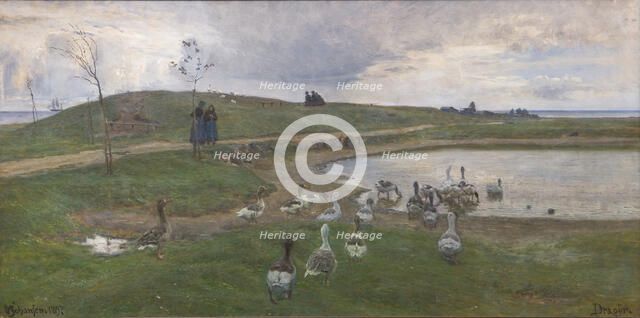 Geese by a lake, unsettled weather, Dragør, 1897. Creator: Viggo Johansen.