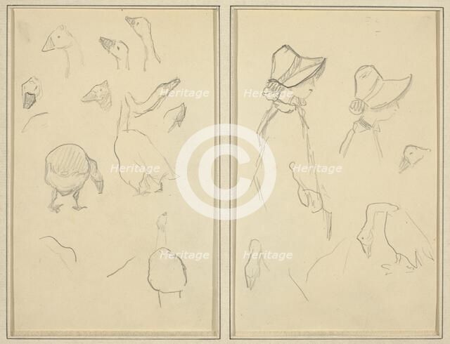 Geese; Girls in Bonnets, Geese [recto], 1884-1888. Creator: Paul Gauguin.