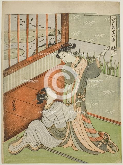 Geese Descending at Yoshiwara (Yoshiwara no rakugan), from the series "Eight..., c. 1770/72. Creator: Isoda Koryusai.