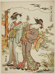 Geese Descending in Mid Autumn (Seishu no rakugan), from the series "Eight Scenes..., c. 1779. Creator: Torii Kiyonaga