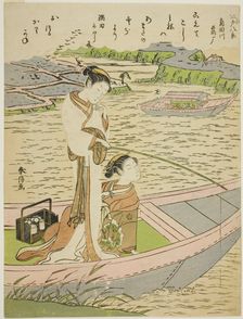 Geese Descending on the Sumida River (Sumidagawa no rakugan), from the series..., c. 1768/69. Creator: Suzuki Harunobu