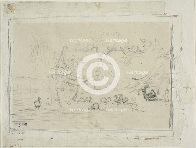 Geese in a Farmyard, c. 1871. Creator: Jean Francois Millet.