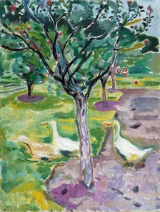 Geese in an Orchard, c. 1911. Artist: Munch, Edvard (1863-1944)