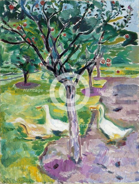 Geese in an Orchard, c. 1911. Artist: Munch, Edvard (1863-1944)